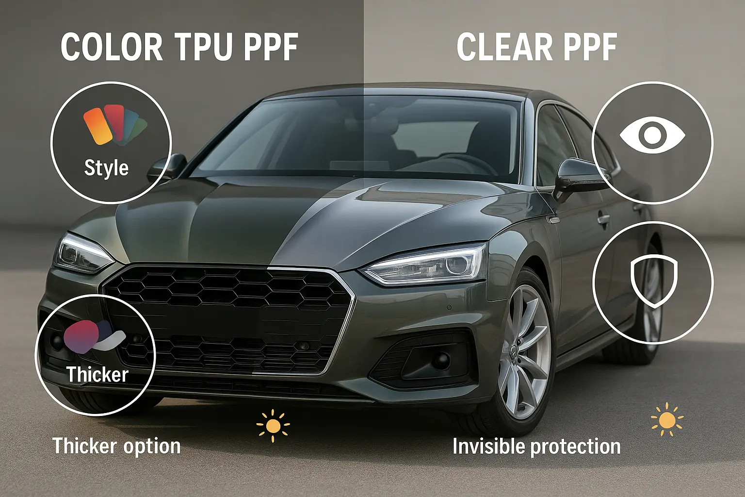 TPU צבע PPF לעומת PPF שקוף