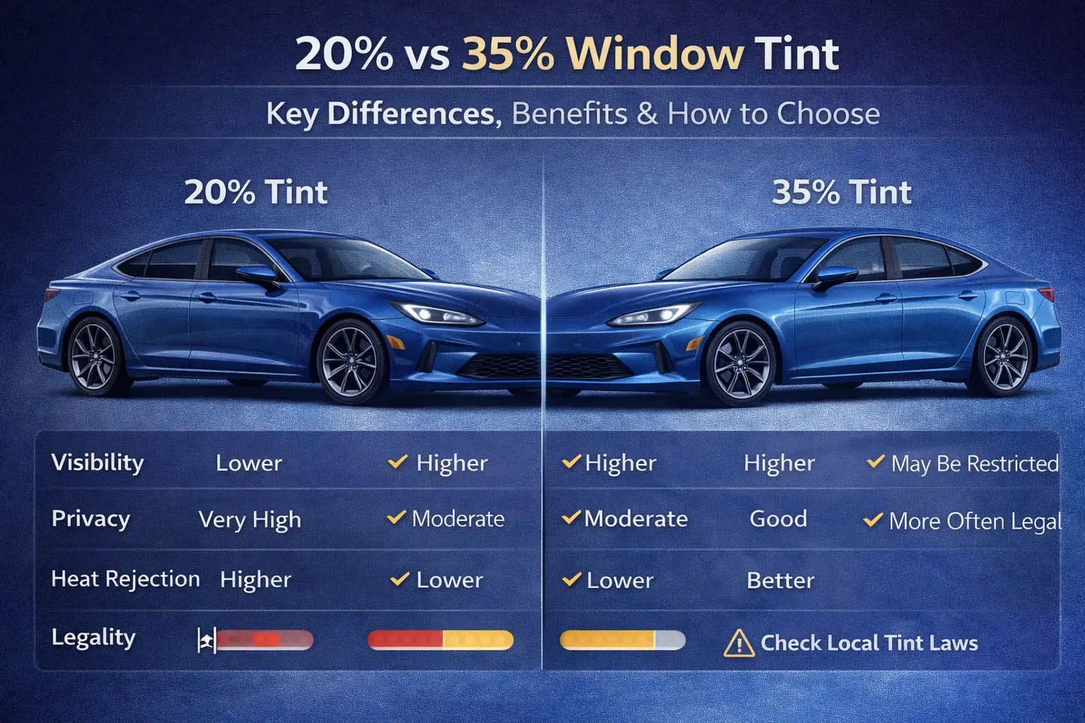 20% לעומת 35% טינט חלון (2026): מה ההבדל ומה כדאי לבחור